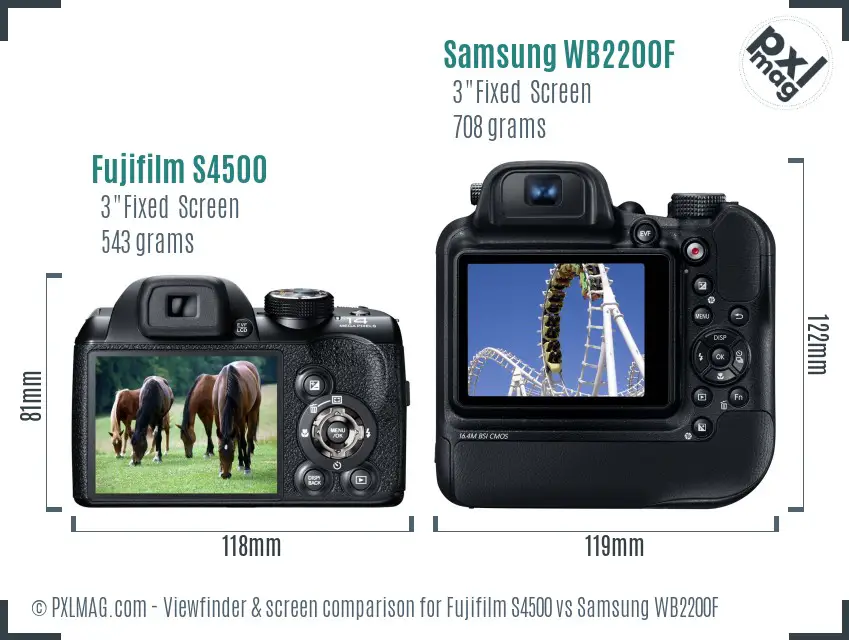 Fujifilm S4500 vs Samsung WB2200F Screen and Viewfinder comparison