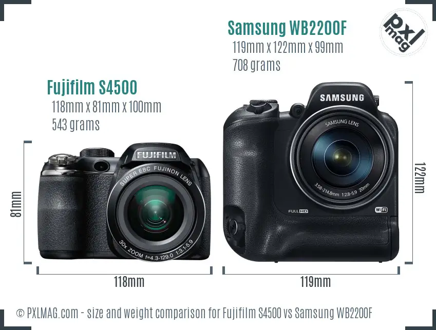 Fujifilm S4500 vs Samsung WB2200F size comparison