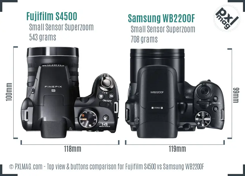 Fujifilm S4500 vs Samsung WB2200F top view buttons comparison