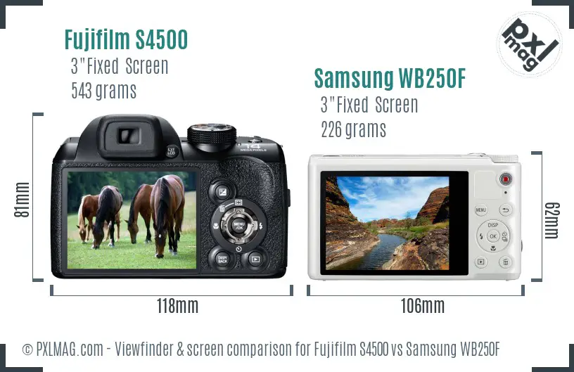 Fujifilm S4500 vs Samsung WB250F Screen and Viewfinder comparison