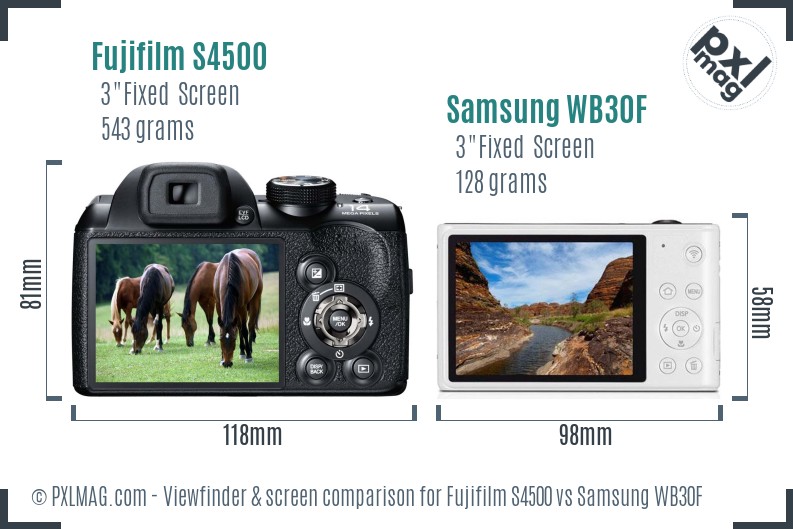 Fujifilm S4500 vs Samsung WB30F Screen and Viewfinder comparison