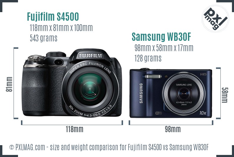 Fujifilm S4500 vs Samsung WB30F size comparison