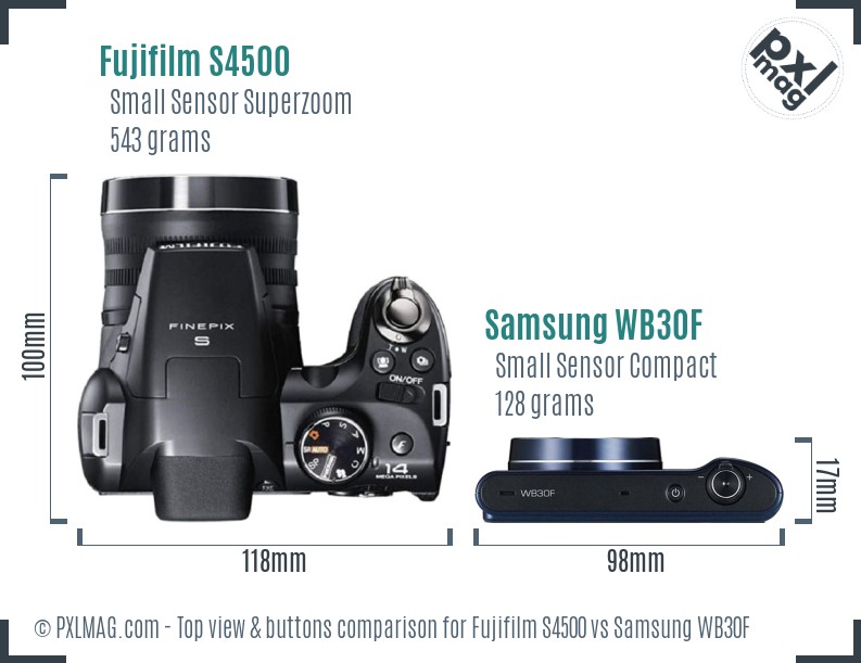Fujifilm S4500 vs Samsung WB30F top view buttons comparison
