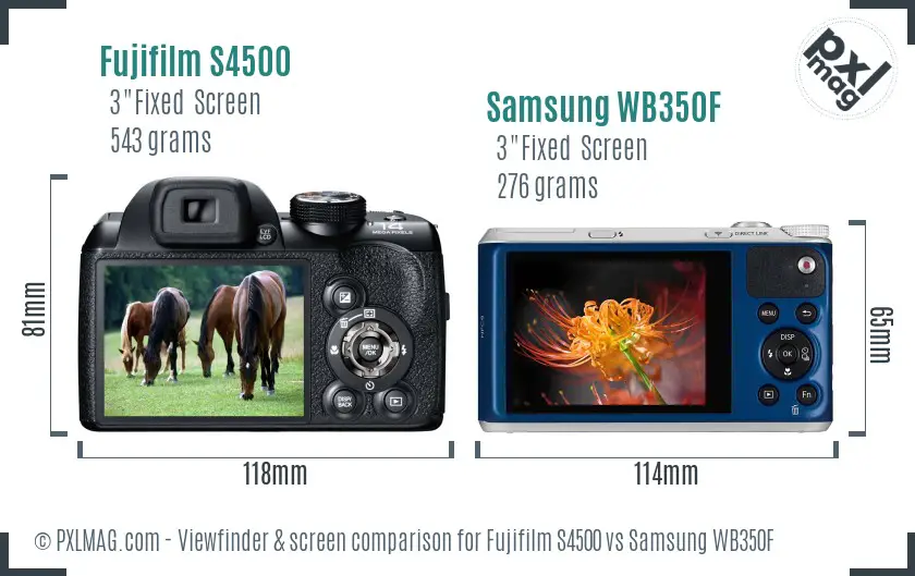 Fujifilm S4500 vs Samsung WB350F Screen and Viewfinder comparison