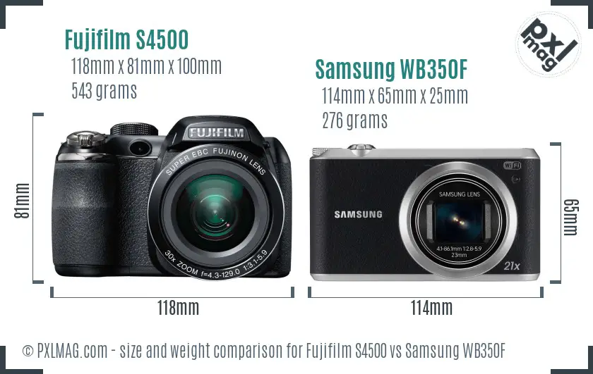 Fujifilm S4500 vs Samsung WB350F size comparison