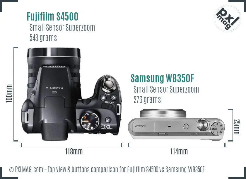 Fujifilm S4500 vs Samsung WB350F top view buttons comparison
