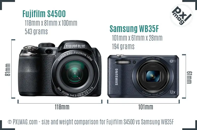 Fujifilm S4500 vs Samsung WB35F size comparison