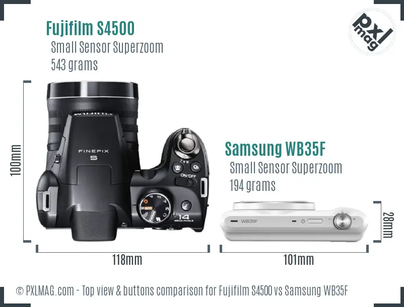 Fujifilm S4500 vs Samsung WB35F top view buttons comparison