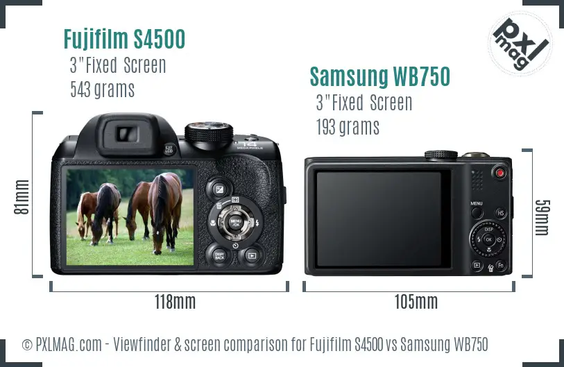Fujifilm S4500 vs Samsung WB750 Screen and Viewfinder comparison
