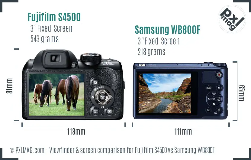 Fujifilm S4500 vs Samsung WB800F Screen and Viewfinder comparison