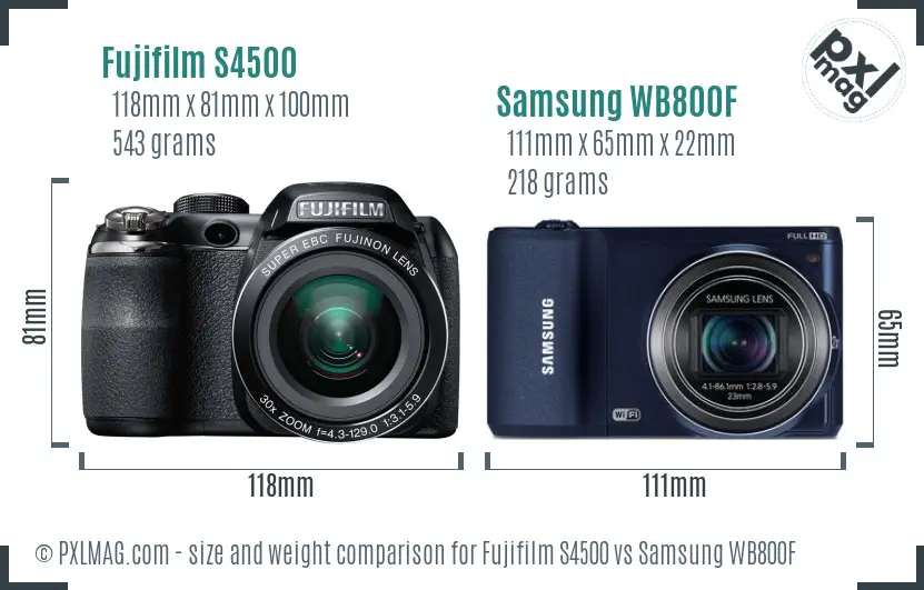 Fujifilm S4500 vs Samsung WB800F size comparison