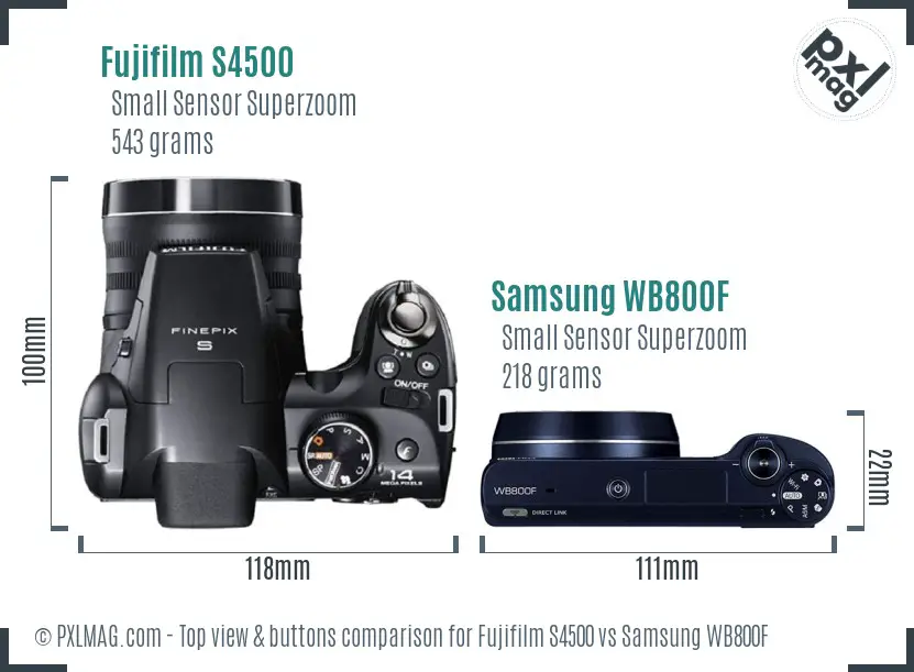 Fujifilm S4500 vs Samsung WB800F top view buttons comparison
