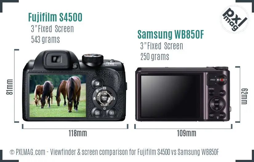 Fujifilm S4500 vs Samsung WB850F Screen and Viewfinder comparison