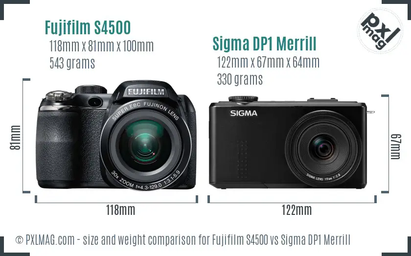 Fujifilm S4500 vs Sigma DP1 Merrill size comparison Fujifilm S4500 vs Sigma DP1 Merrill size comparison