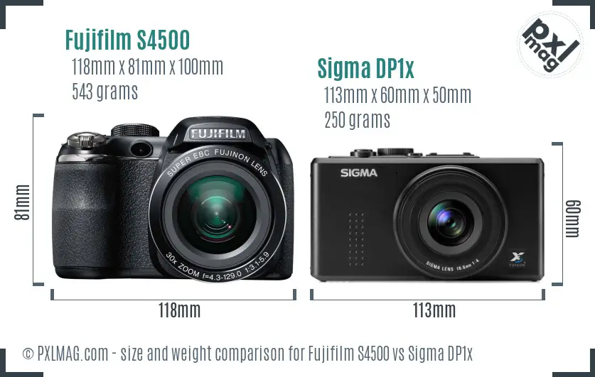 Fujifilm S4500 vs Sigma DP1x size comparison