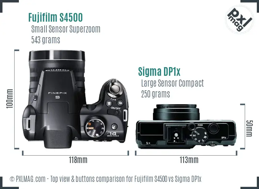 Fujifilm S4500 vs Sigma DP1x top view buttons comparison