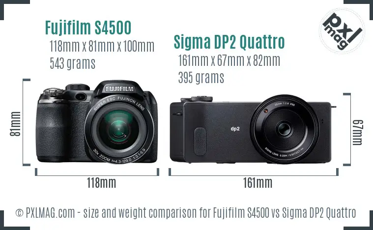 Fujifilm S4500 vs Sigma DP2 Quattro size comparison