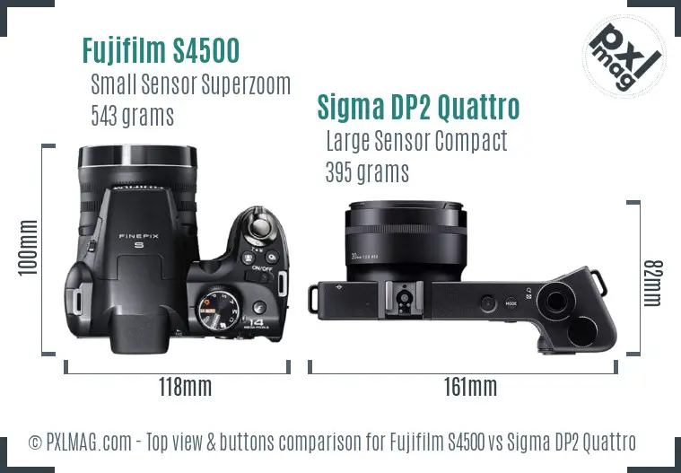 Fujifilm S4500 vs Sigma DP2 Quattro top view buttons comparison