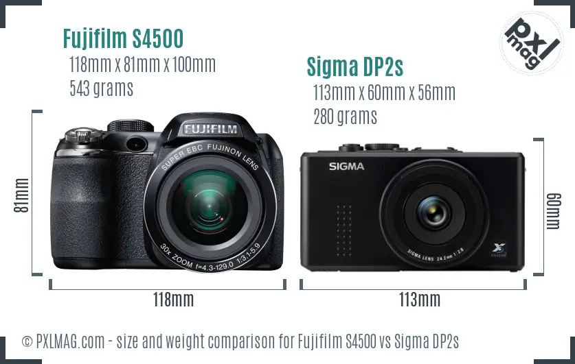 Fujifilm S4500 vs Sigma DP2s size comparison
