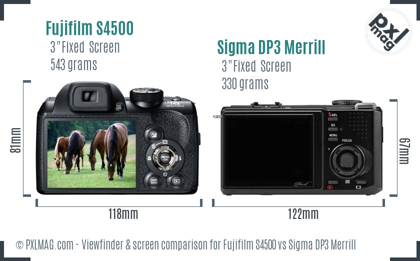 Fujifilm S4500 vs Sigma DP3 Merrill Screen and Viewfinder comparison