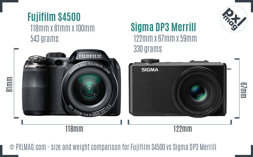 Fujifilm S4500 vs Sigma DP3 Merrill size comparison Fujifilm S4500 vs Sigma DP3 Merrill size comparison