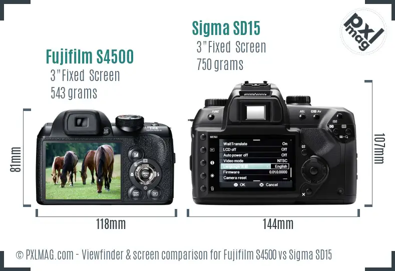 Fujifilm S4500 vs Sigma SD15 Screen and Viewfinder comparison