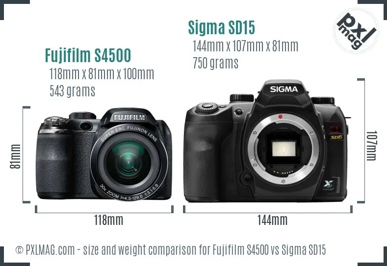Fujifilm S4500 vs Sigma SD15 size comparison