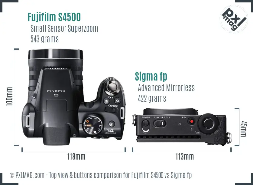 Fujifilm S4500 vs Sigma fp top view buttons comparison Fujifilm S4500 vs Sigma fp top view buttons comparison