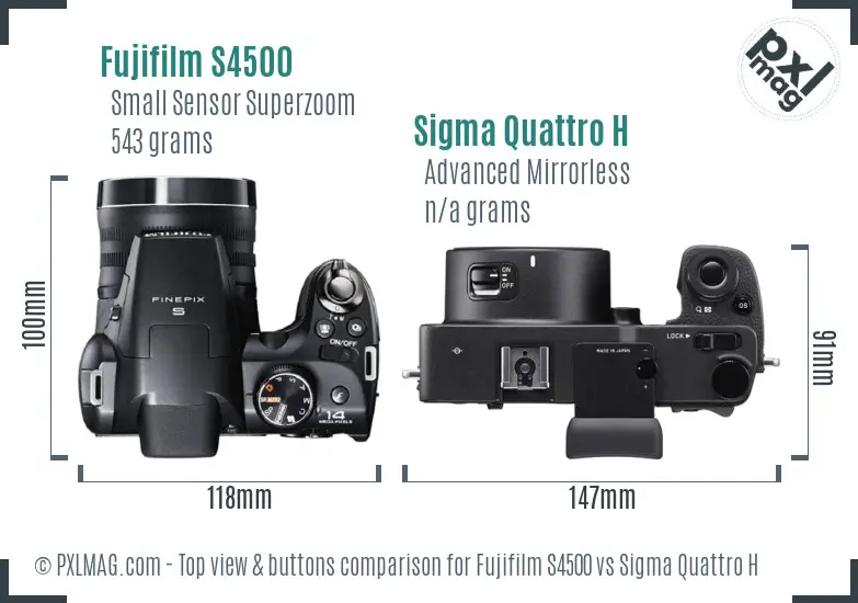 Fujifilm S4500 vs Sigma Quattro H top view buttons comparison