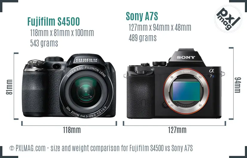 Fujifilm S4500 vs Sony A7S size comparison