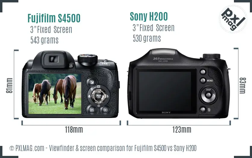 Fujifilm S4500 vs Sony H200 Screen and Viewfinder comparison