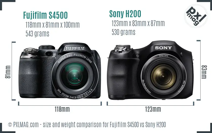 Fujifilm S4500 vs Sony H200 size comparison