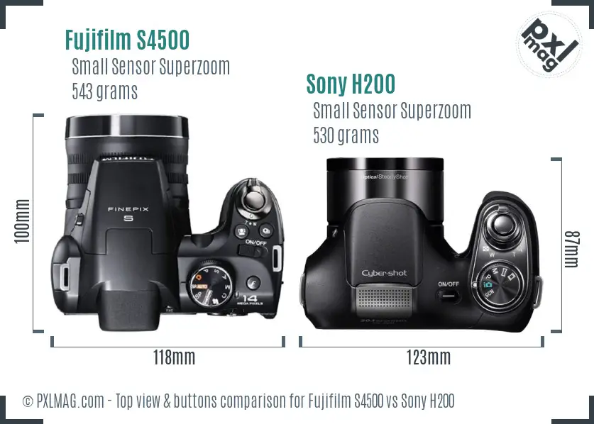 Fujifilm S4500 vs Sony H200 top view buttons comparison