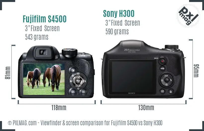 Fujifilm S4500 vs Sony H300 Screen and Viewfinder comparison