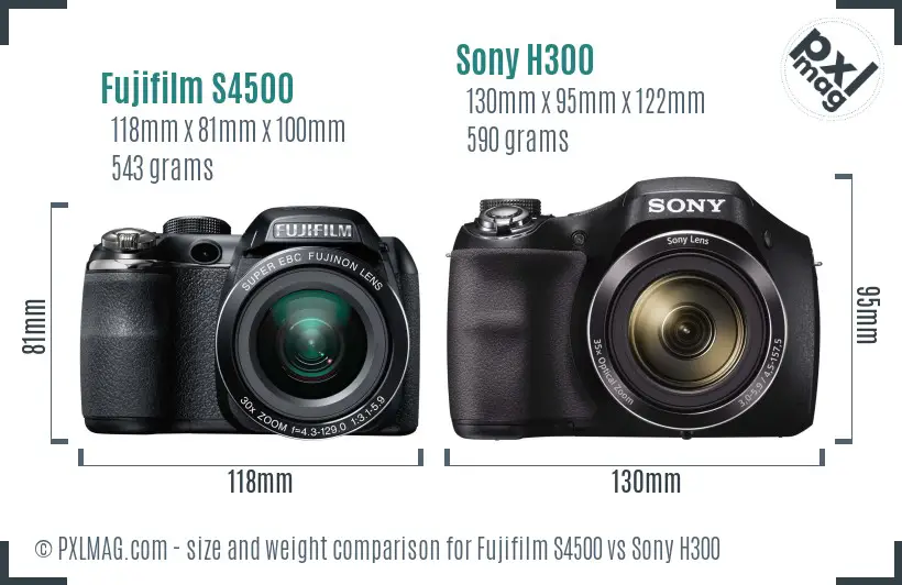 Fujifilm S4500 vs Sony H300 size comparison