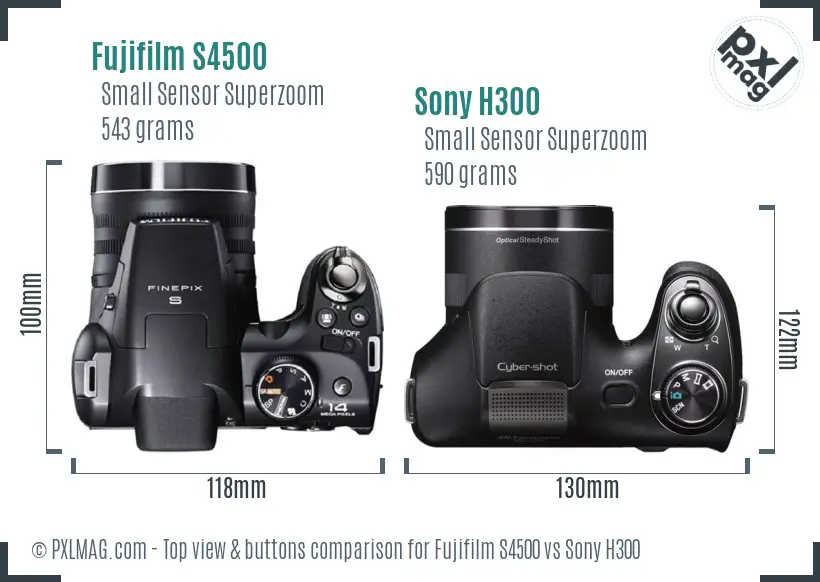 Fujifilm S4500 vs Sony H300 top view buttons comparison