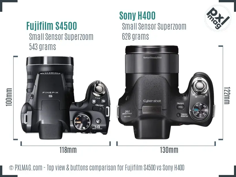 Fujifilm S4500 vs Sony H400 top view buttons comparison Fujifilm S4500 vs Sony H400 top view buttons comparison