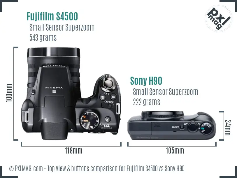 Fujifilm S4500 vs Sony H90 top view buttons comparison