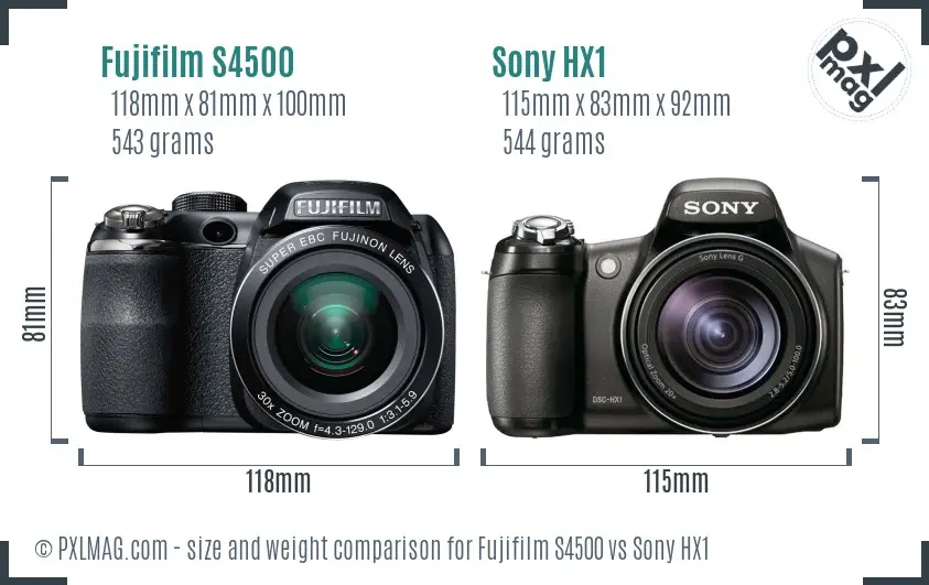 Fujifilm S4500 vs Sony HX1 size comparison