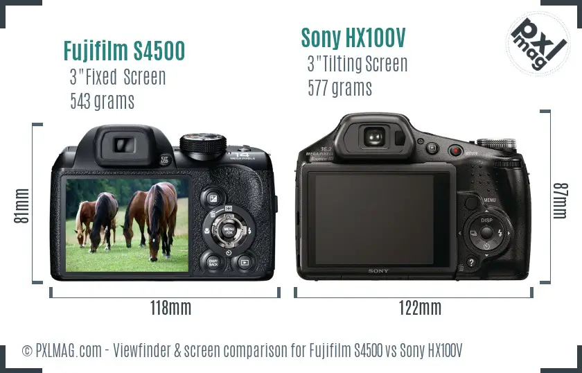 Fujifilm S4500 vs Sony HX100V Screen and Viewfinder comparison