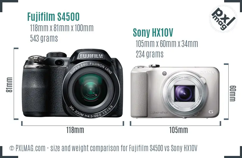 Fujifilm S4500 vs Sony HX10V size comparison Fujifilm S4500 vs Sony HX10V size comparison