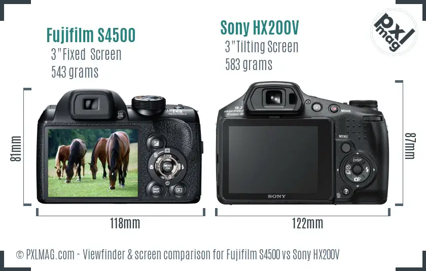 Fujifilm S4500 vs Sony HX200V Screen and Viewfinder comparison
