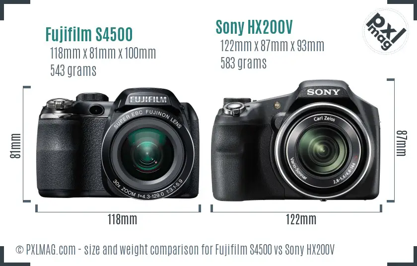 Fujifilm S4500 vs Sony HX200V size comparison