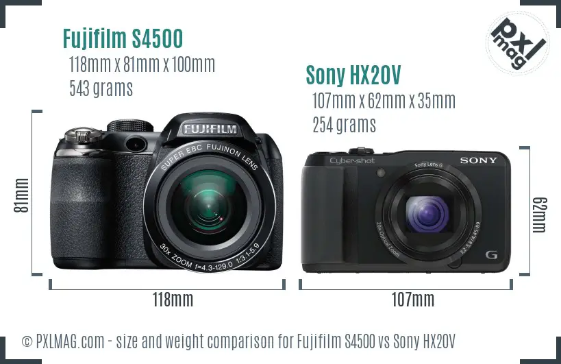 Fujifilm S4500 vs Sony HX20V size comparison