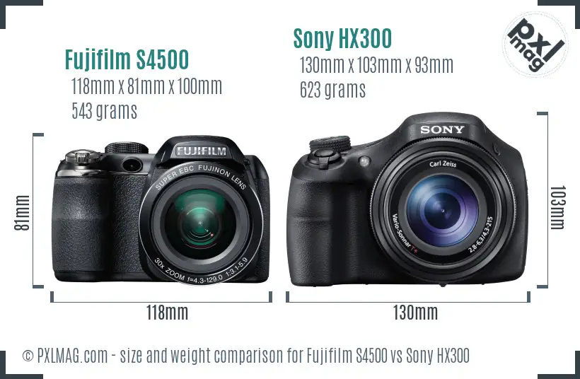 Fujifilm S4500 vs Sony HX300 size comparison