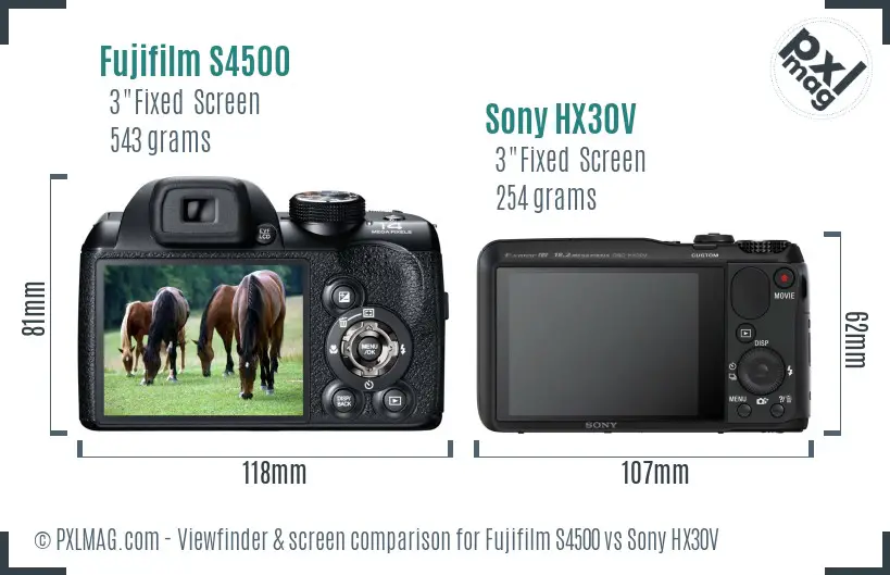 Fujifilm S4500 vs Sony HX30V Screen and Viewfinder comparison