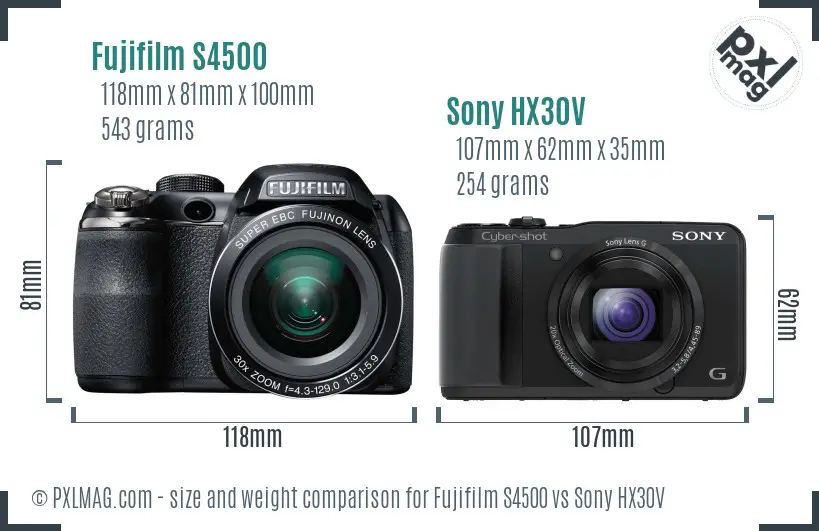Fujifilm S4500 vs Sony HX30V size comparison