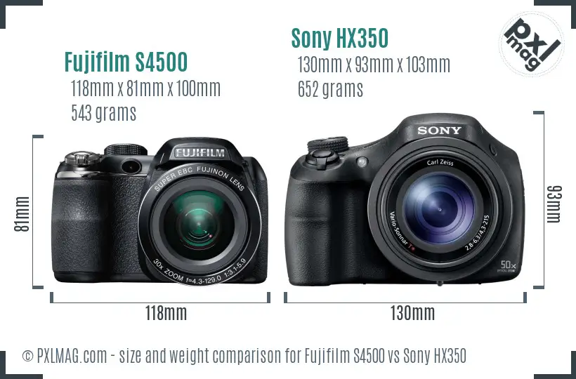 Fujifilm S4500 vs Sony HX350 size comparison Fujifilm S4500 vs Sony HX350 size comparison