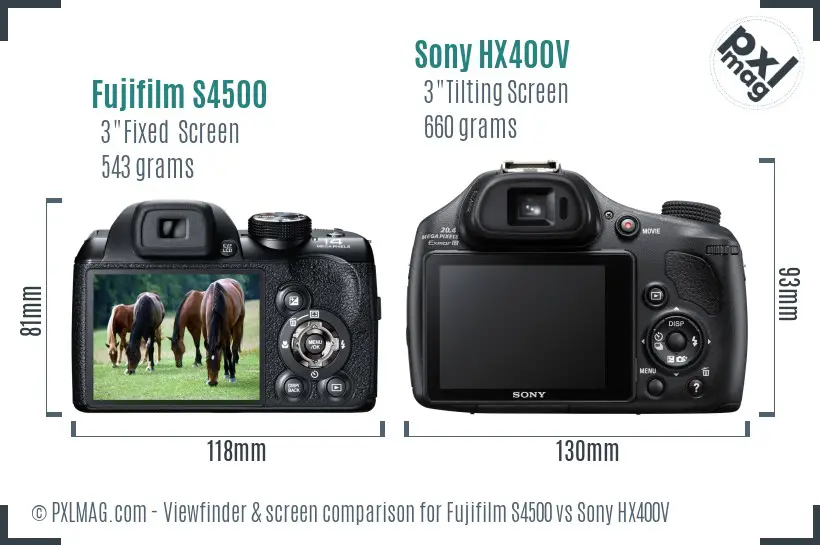 Fujifilm S4500 vs Sony HX400V Screen and Viewfinder comparison