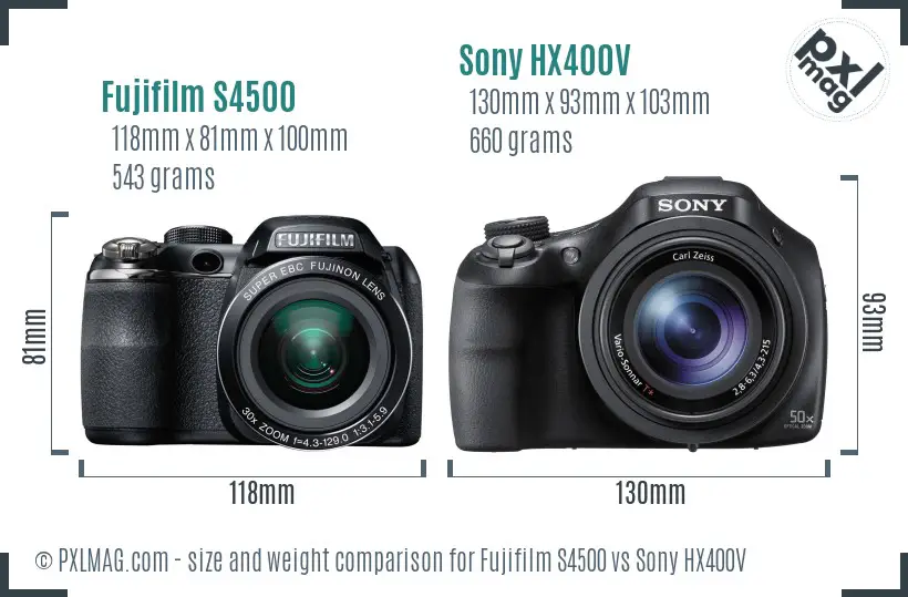 Fujifilm S4500 vs Sony HX400V size comparison